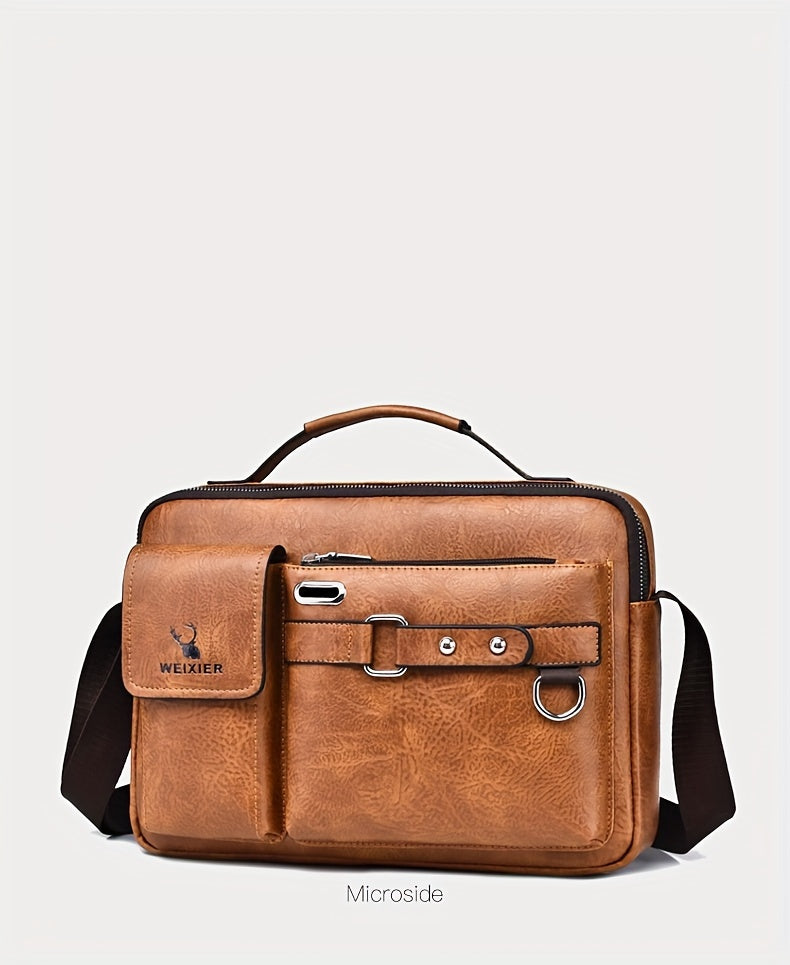 1/2pcs Men's Business Adjustable Strap Sling Bag, Casual PU Leather Shoulder Messenger Bag