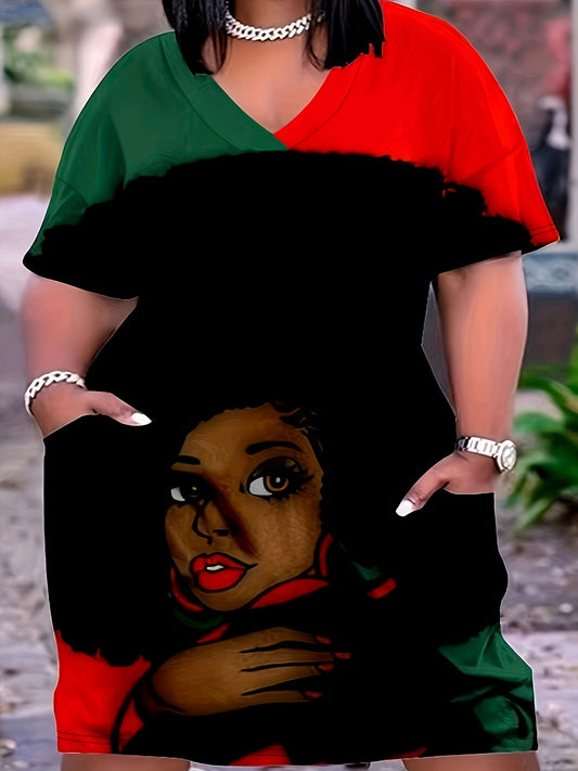 Comfy Plus Size Midi Dress with 'Faith' Print & Pockets – Casual Short Sleeve Stretchable Outfit for Everyday Wear