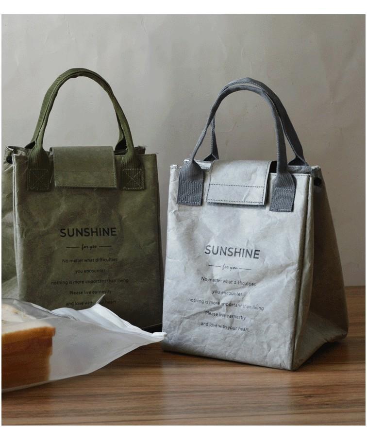 1pc Waterproof & Oilproof Insulated Lunch Bag, Paper Bento Bag for Office Workers, Handbag Lunch Box for School, Travel, Picnic