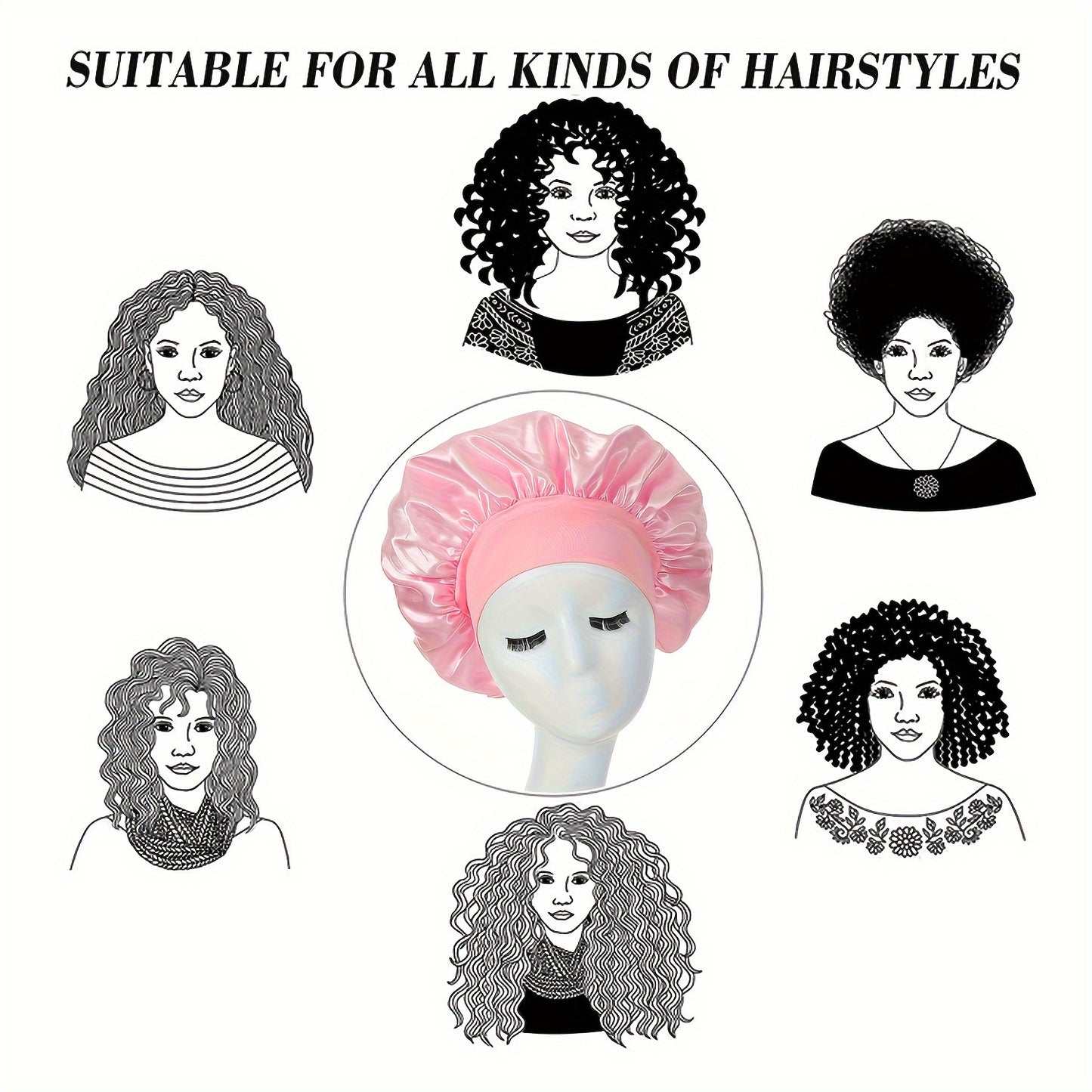 1pc Silky Satin Bonnet for Curly Hair - Wide Band Night Sleep Cap for Girls and Women - Soft and Comfortable Hair Cover for Sleeping and Styling