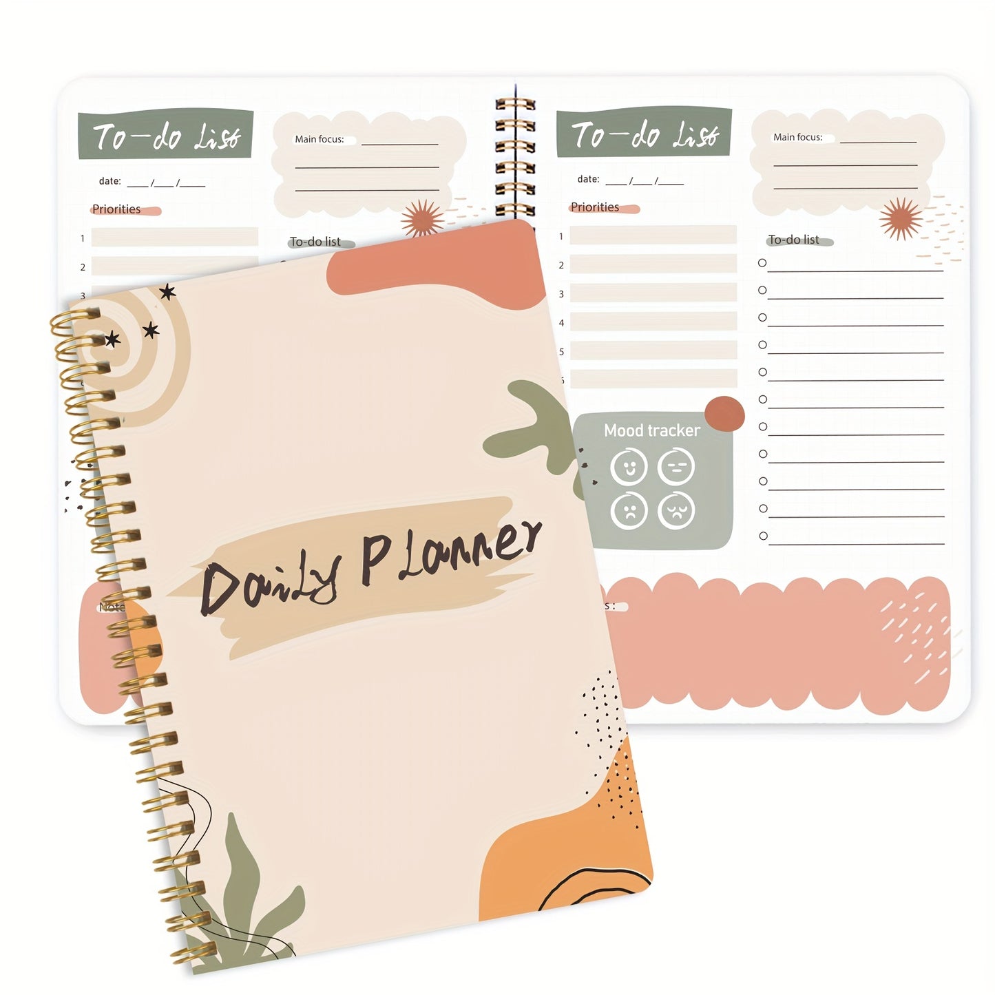 1pc Undated Daily Planner Notebook - Planning Pads with Priorities, Notes, Mood & Water Tracker, To-Do List, and 52 Sheets of 8*5.5 Space for Customized Organization and Goal Setting