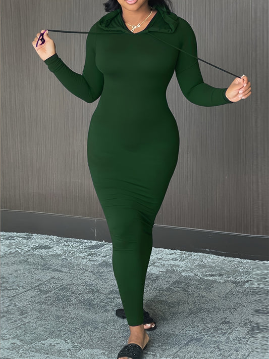 Cozy Winter Hooded Lounge Dress - Casual Wrap Style with High Elasticity, Easy Care, Long Sleeve Knit for Women