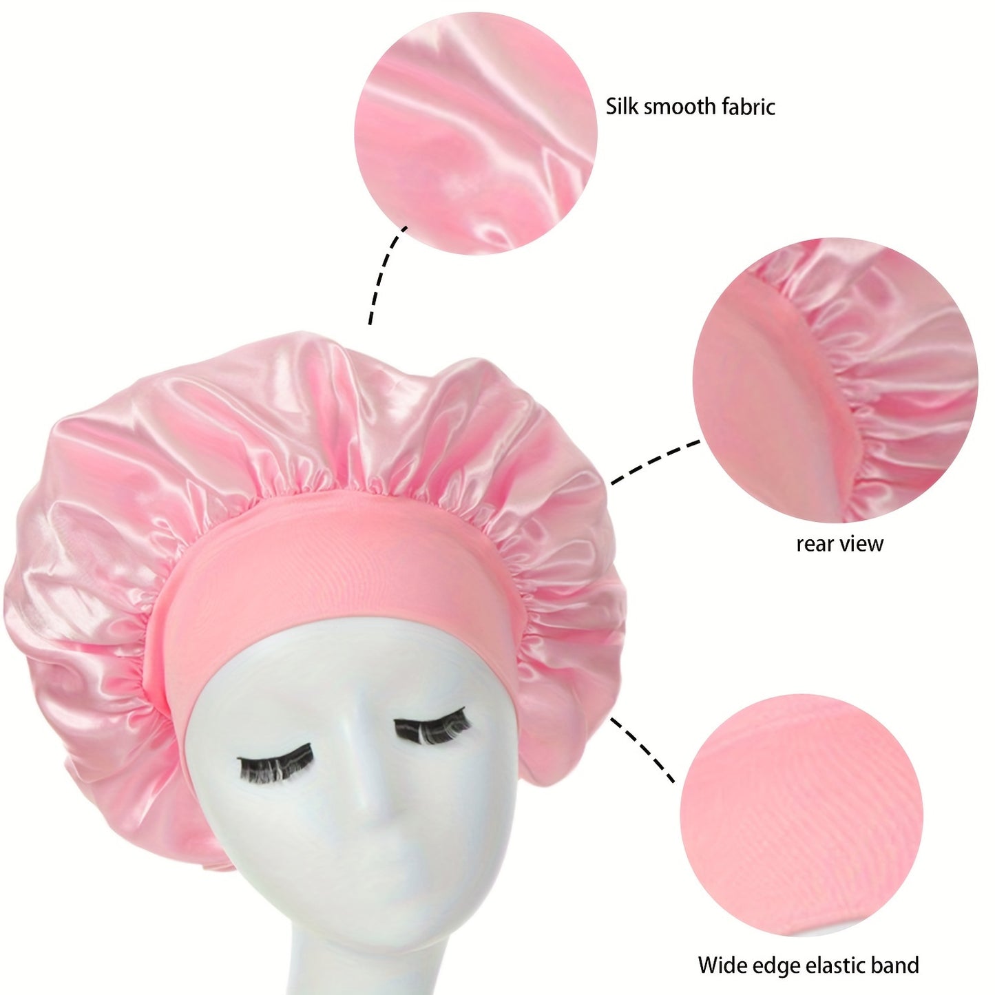 1pc Silky Satin Bonnet for Curly Hair - Wide Band Night Sleep Cap for Girls and Women - Soft and Comfortable Hair Cover for Sleeping and Styling