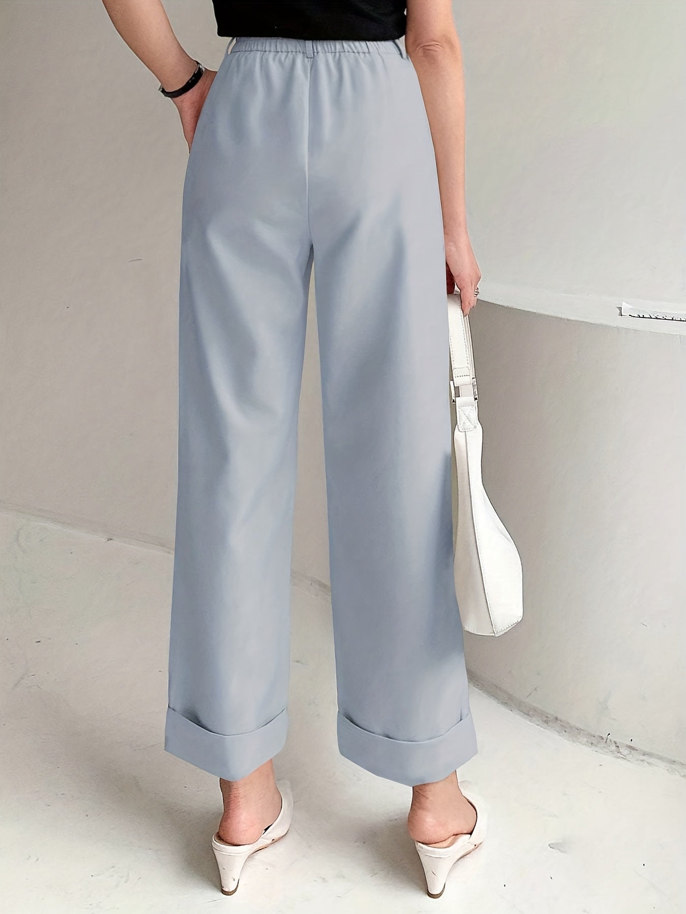 Chic Solid High Waist Pleated Pants - Flattering Draped Design, Straight Leg, Casual Style - Perfect for Womens Wardrobe
