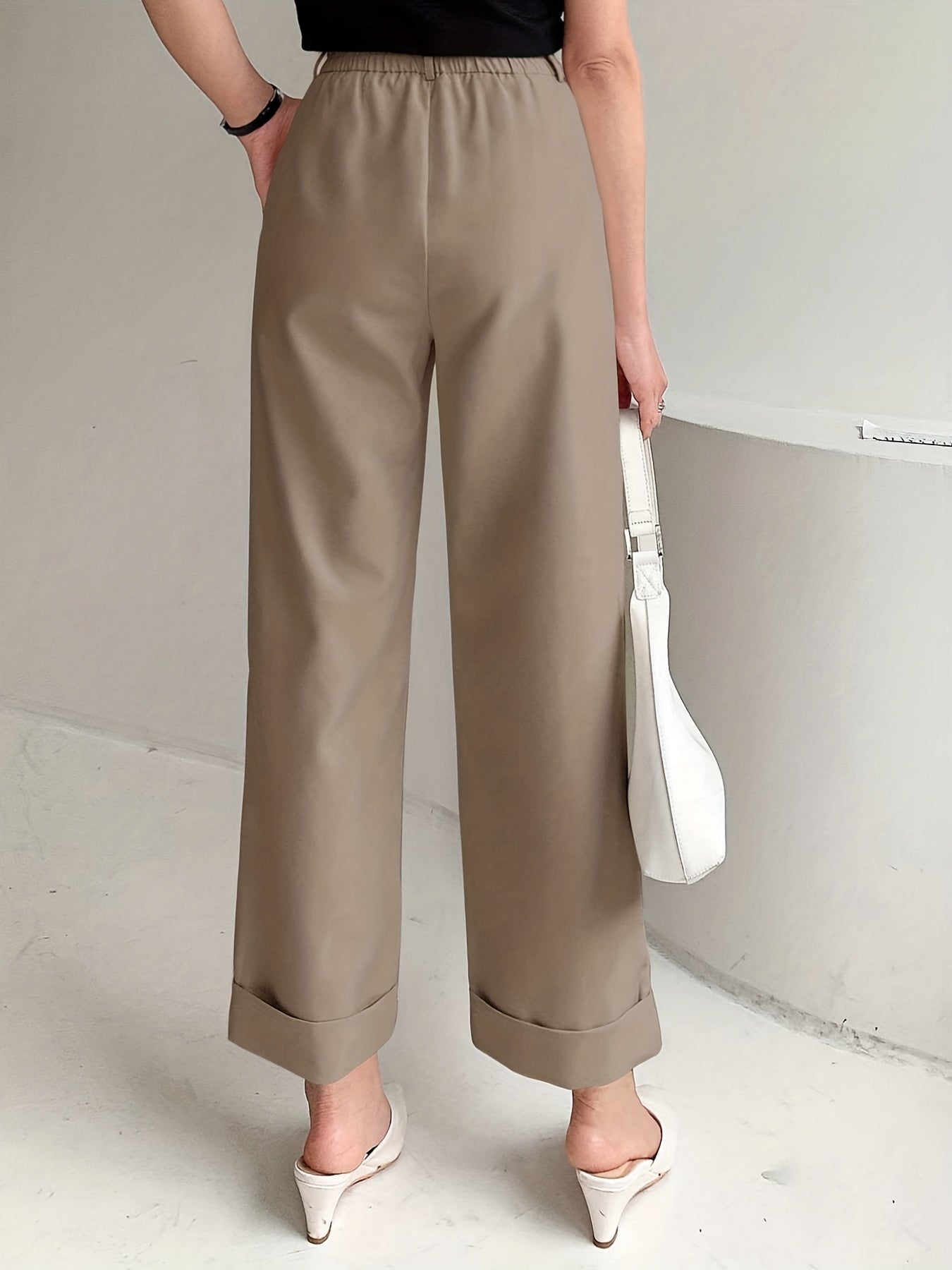 Chic Solid High Waist Pleated Pants - Flattering Draped Design, Straight Leg, Casual Style - Perfect for Womens Wardrobe