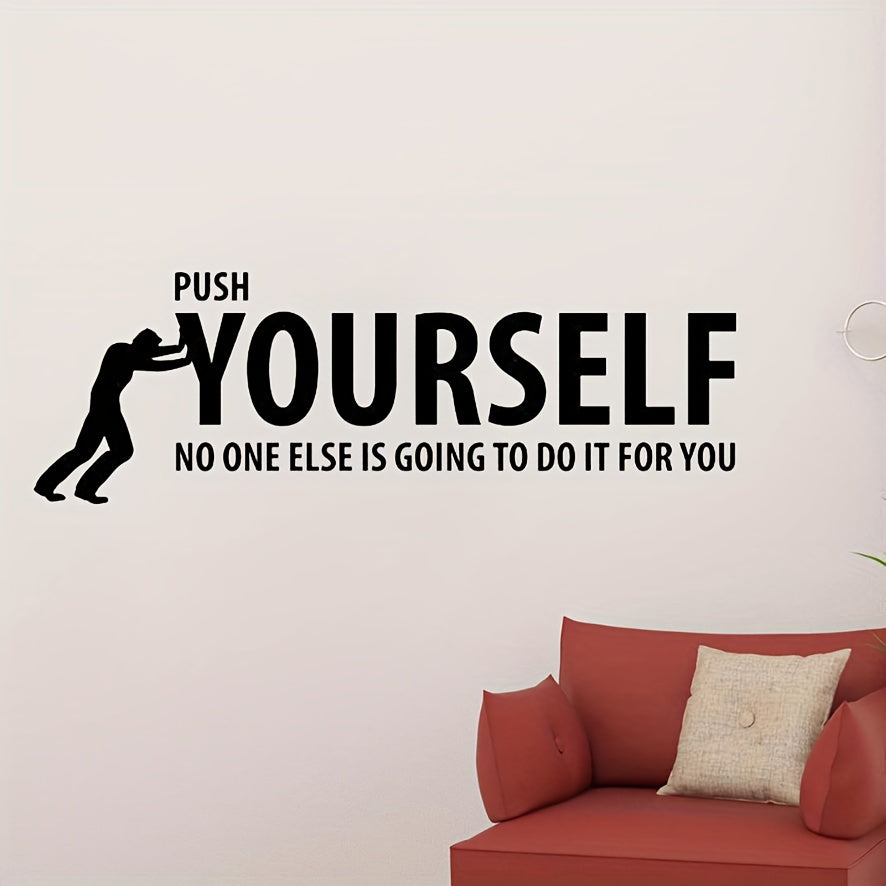 1pc Push Yourself Wall Quote Sticker, Success Fitness Decals Vinyl, Bedroom Living Room Gym Interior Design Art Mural