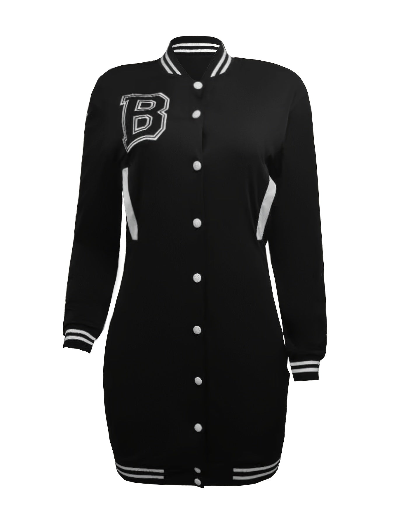 Womens Chic Letter Pattern Mini Dress - Versatile Button Front, Long Sleeve Slim Fit - Stylish Everyday Clothing