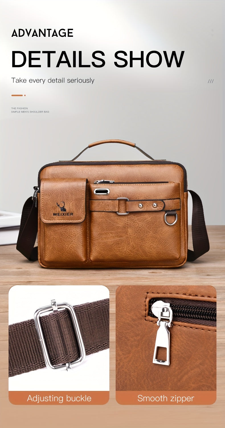 1/2pcs Men's Business Adjustable Strap Sling Bag, Casual PU Leather Shoulder Messenger Bag