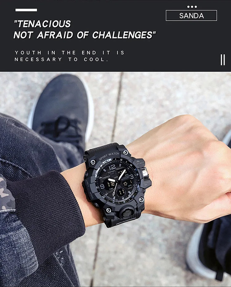 SANDA nouvelle mode Sport militaire montre-bracelet pour hommes numérique Quartz double affichage montres étanche montre décontractée pour hommes