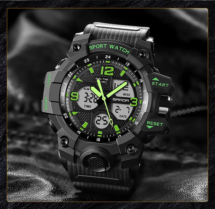 SANDA nouvelle mode Sport militaire montre-bracelet pour hommes numérique Quartz double affichage montres étanche montre décontractée pour hommes