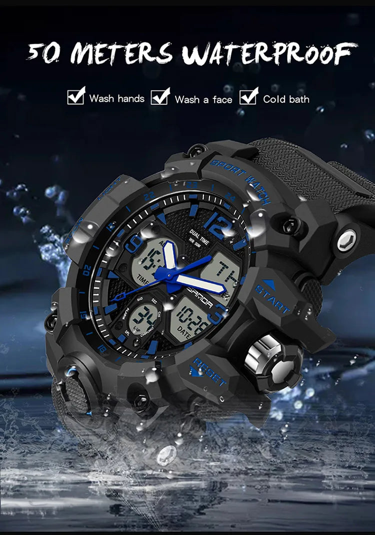 SANDA nouvelle mode Sport militaire montre-bracelet pour hommes numérique Quartz double affichage montres étanche montre décontractée pour hommes