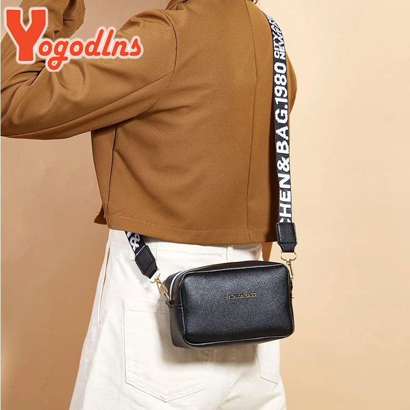 Yogodlns mode petit sac carré pour femmes en cuir PU sac à bandoulière lettre sangle sac à bandoulière sac à main tendance Bolsa