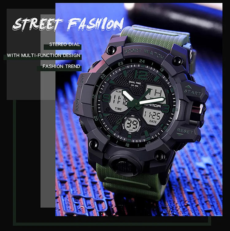SANDA nouvelle mode Sport militaire montre-bracelet pour hommes numérique Quartz double affichage montres étanche montre décontractée pour hommes