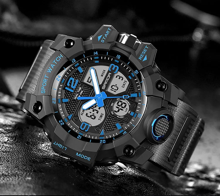 SANDA nouvelle mode Sport militaire montre-bracelet pour hommes numérique Quartz double affichage montres étanche montre décontractée pour hommes