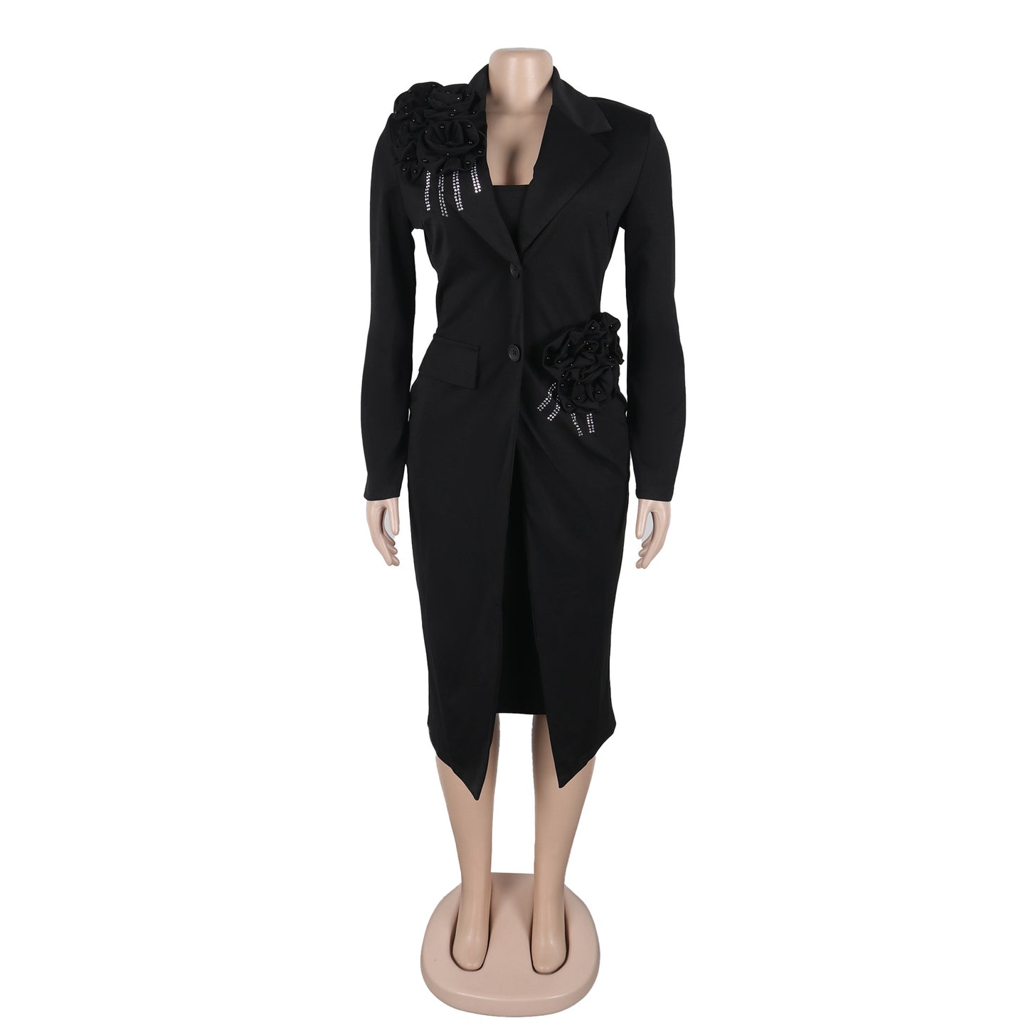 Blazer long à manches longues pour femmes, manteau et robe longue trempée, streetwear de printemps, tenues de travail de l'avocat africain, ensemble de 2 pièces, 2025