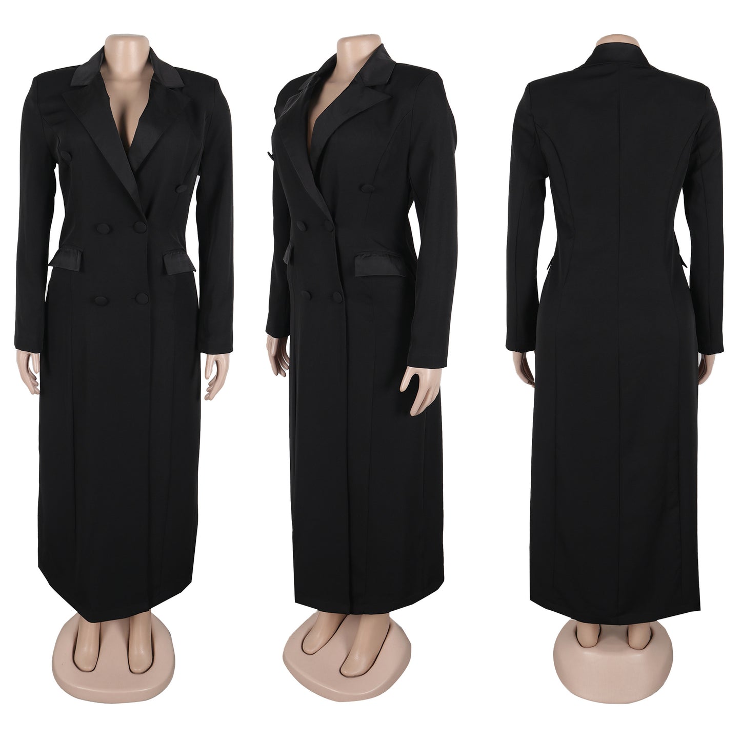 CM.YAYA-Robe longue crantée à manches longues pour femmes, robe de soirée élégante, robe de rue, double boutonnage, sexy, mode, avocat, travail, nuit, printemps