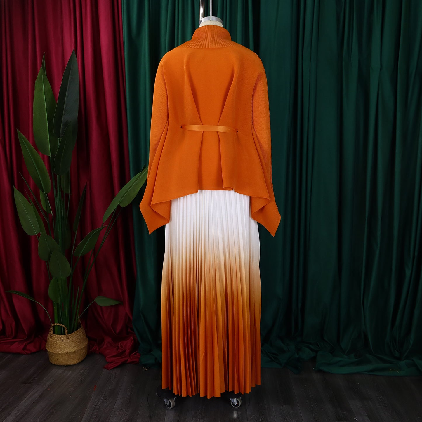 CM.YAYA – ensemble dégradé pour femmes, chemisier à manches longues avec ceinture, chemise et jupes longues plissées, costume de rue, ensemble deux pièces, survêtement