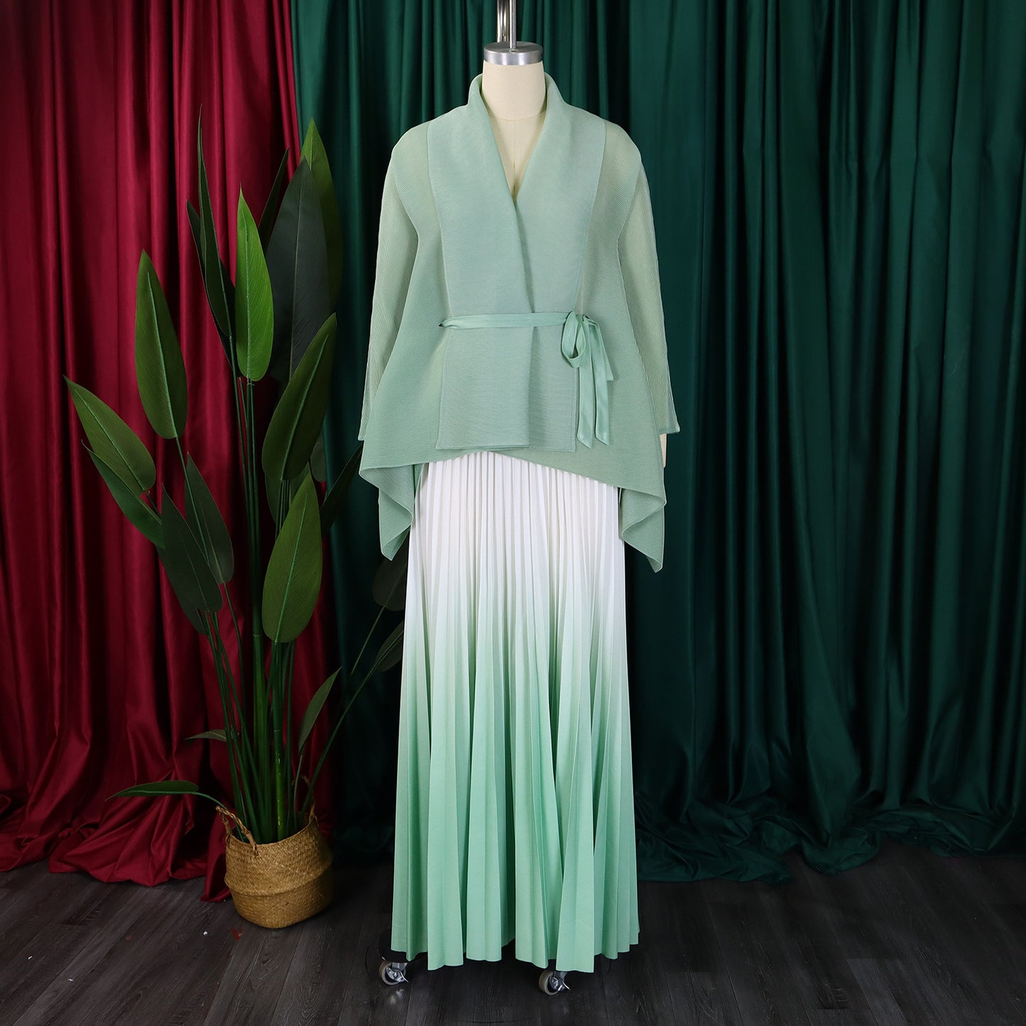 CM.YAYA – ensemble dégradé pour femmes, chemisier à manches longues avec ceinture, chemise et jupes longues plissées, costume de rue, ensemble deux pièces, survêtement