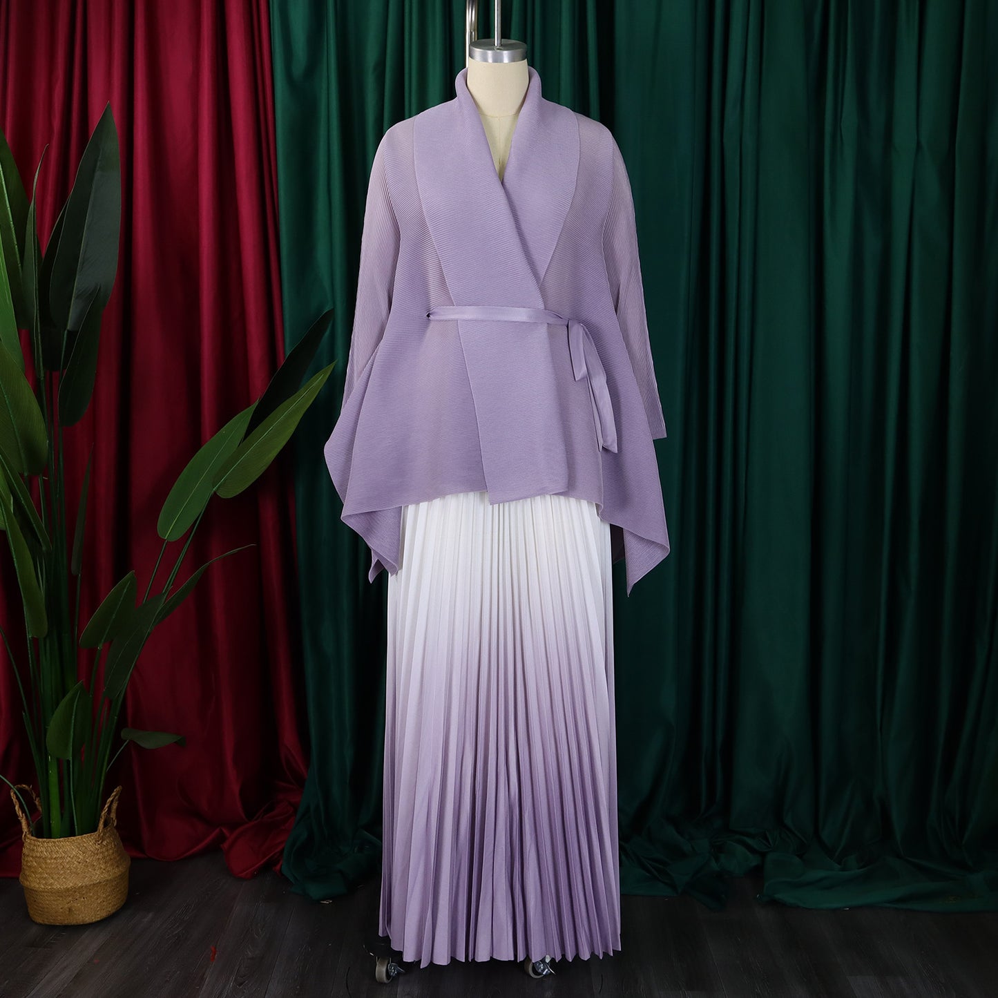 CM.YAYA – ensemble dégradé pour femmes, chemisier à manches longues avec ceinture, chemise et jupes longues plissées, costume de rue, ensemble deux pièces, survêtement