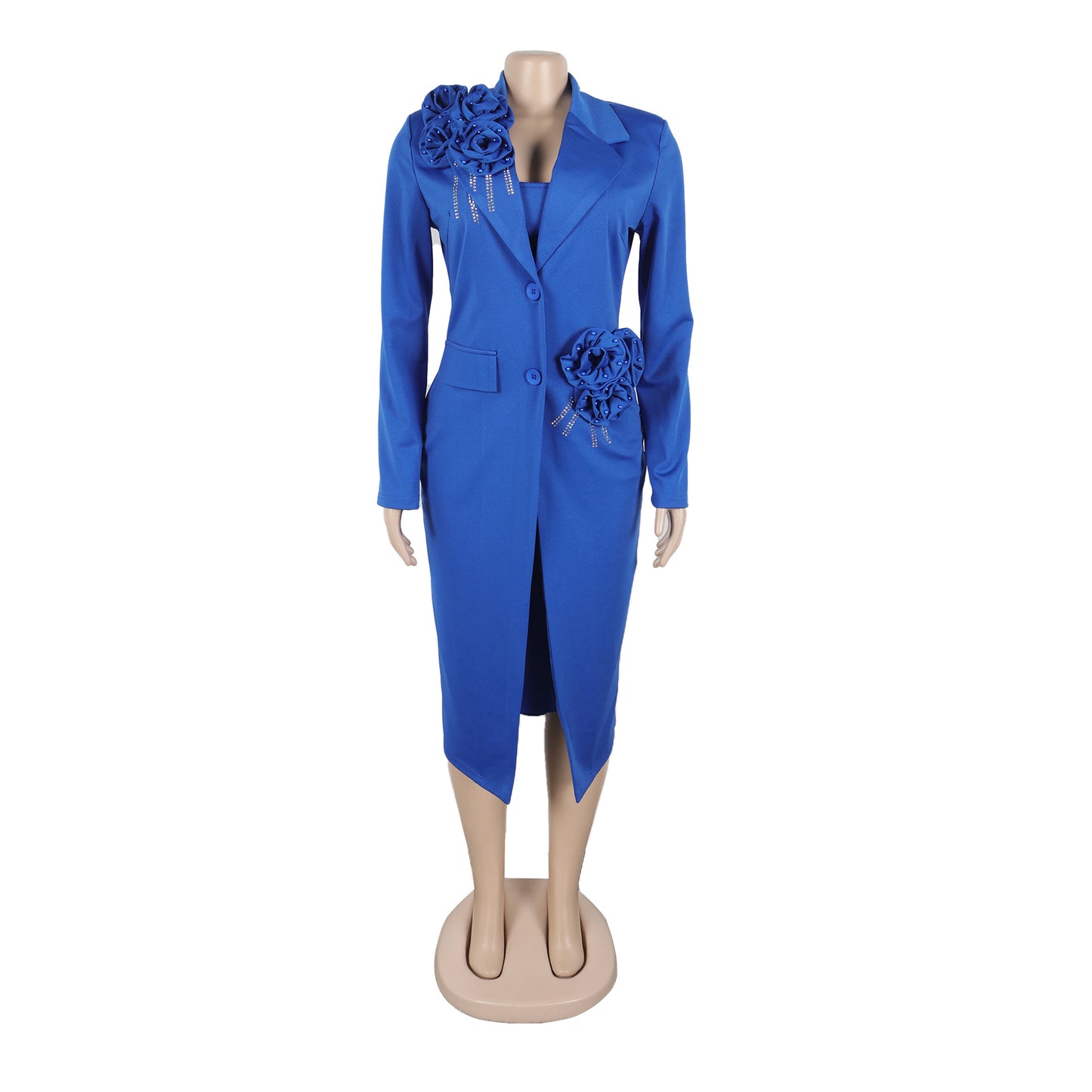 Blazer long à manches longues pour femmes, manteau et robe longue trempée, streetwear de printemps, tenues de travail de l'avocat africain, ensemble de 2 pièces, 2025