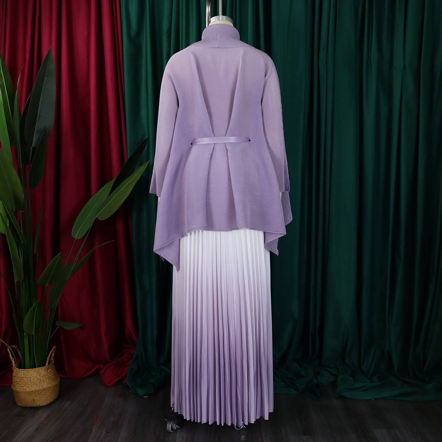 CM.YAYA – ensemble dégradé pour femmes, chemisier à manches longues avec ceinture, chemise et jupes longues plissées, costume de rue, ensemble deux pièces, survêtement