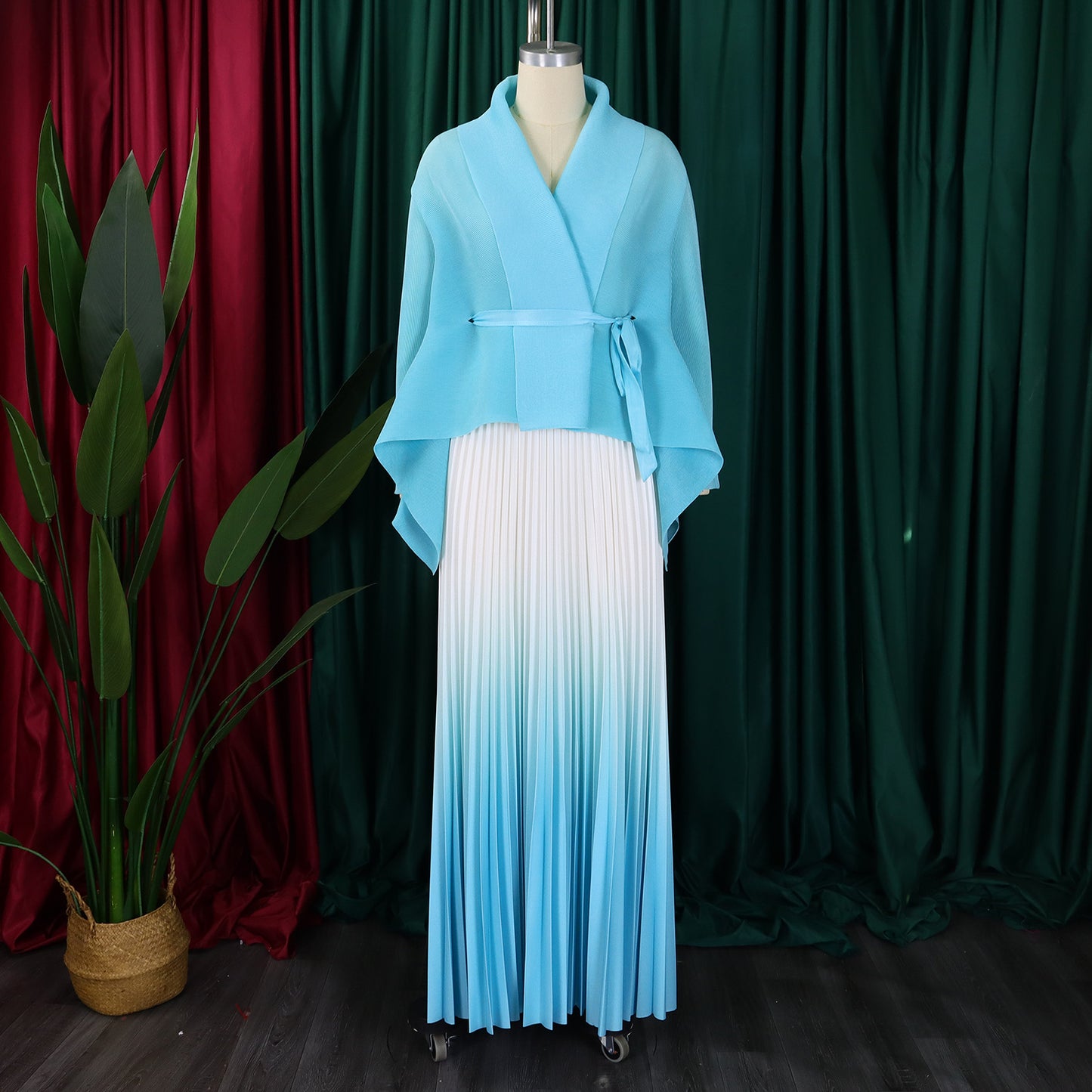 CM.YAYA – ensemble dégradé pour femmes, chemisier à manches longues avec ceinture, chemise et jupes longues plissées, costume de rue, ensemble deux pièces, survêtement