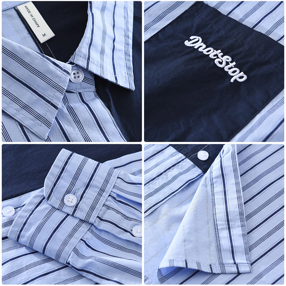 2025 nouvelle chemise pour hommes à manches longues épissage rayure chemises décontractées printemps hommes vêtements hauts pur coton vêtements pour homme usage quotidien