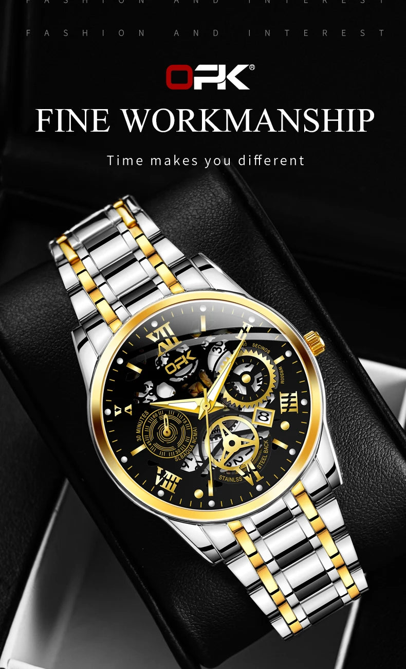 OPK8135-montre pour hommes, bracelet en acier avec lueur nocturne étanche