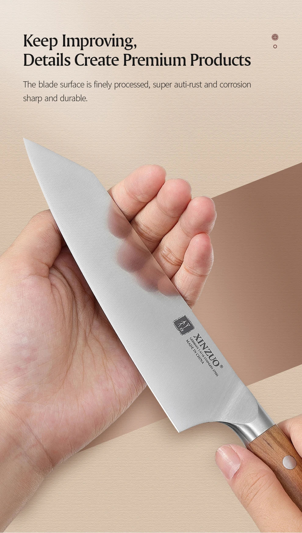 XINZUO 5,83 pouces Bunka couteau de chef allemand DIN 1.4116 acier 56 ± 2 HRC 15 ° Rivets en cuivre avec manche en bois d'olivier à 1 bords avec boîte cadeau