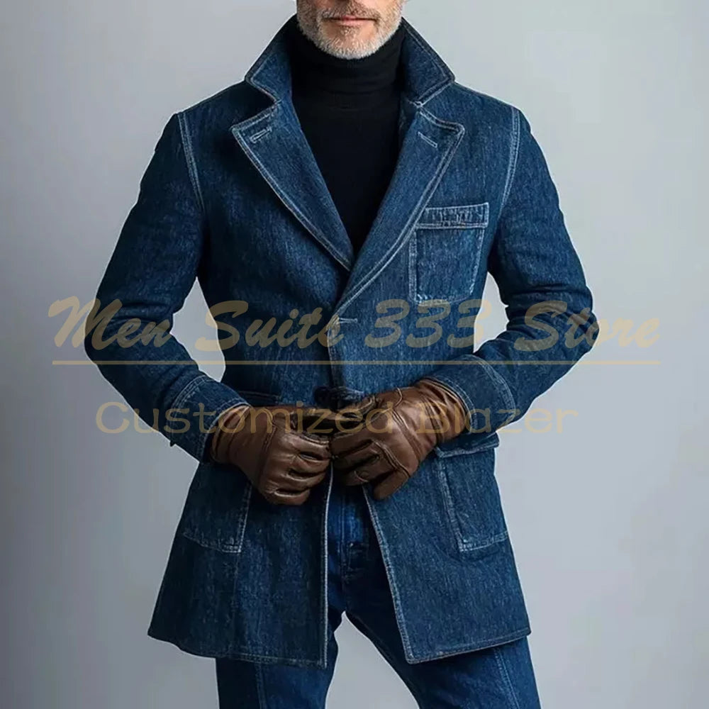 Costumes pour hommes personnalisés de haute qualité, simple boutonnage, revers cranté, coupe cintrée, veste en Denim 2 pièces, pantalon, Blazer élégant, vêtements