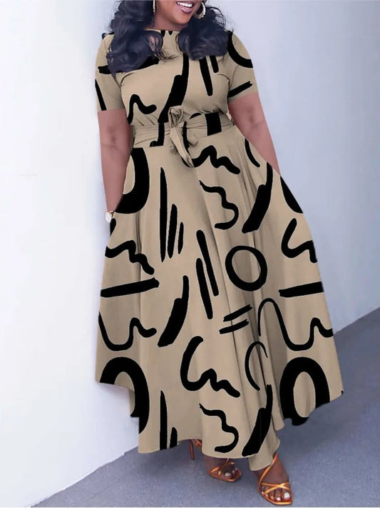 Robe décontractée à manches courtes pour femmes, tenue de bureau, mode printemps-été, ample, imprimée, à lacets, 2024