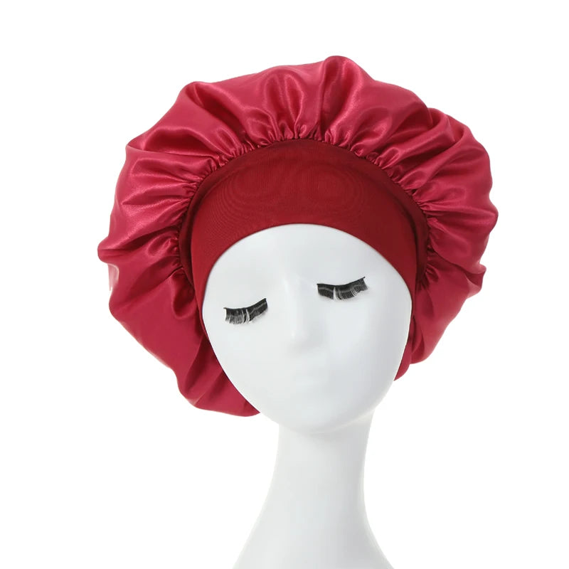 2 pièces lait Imitation soie large bord Satin tissu femmes cheveux chapeau Bonnet bande élastique chapeaux bonnets pour les femmes