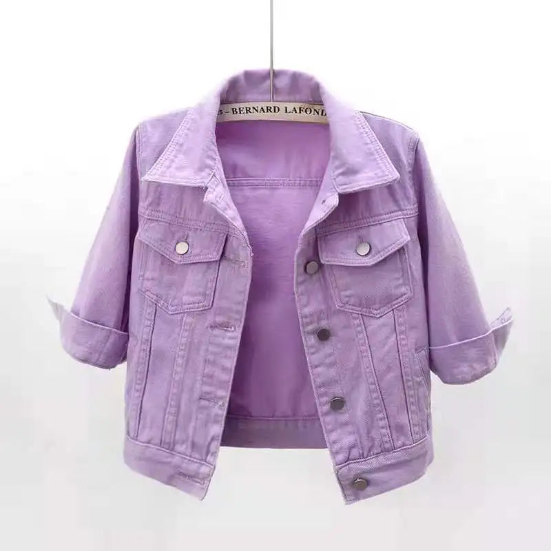 Femmes Denim veste printemps automne manteau court rose Jean vestes décontracté hauts violet jaune violet bleu hauts amples dame vêtements d'extérieur