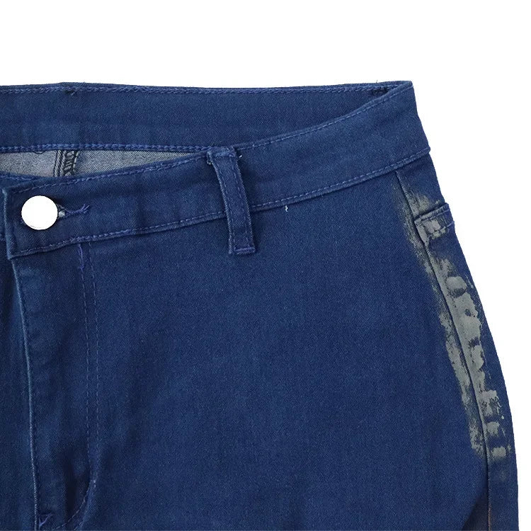 Ensemble deux pièces pour femmes, costume de Cowboy, veste en Jean, simple boutonnage, col rabattu, trou, pantalon évasé, tenues féminines, Ensemble décontracté