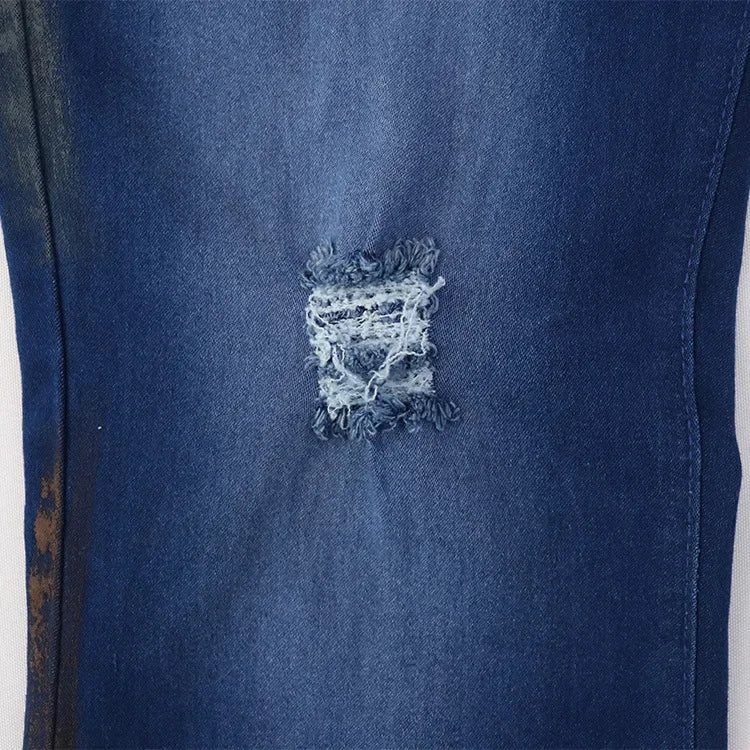 Ensemble deux pièces pour femmes, costume de Cowboy, veste en Jean, simple boutonnage, col rabattu, trou, pantalon évasé, tenues féminines, Ensemble décontracté