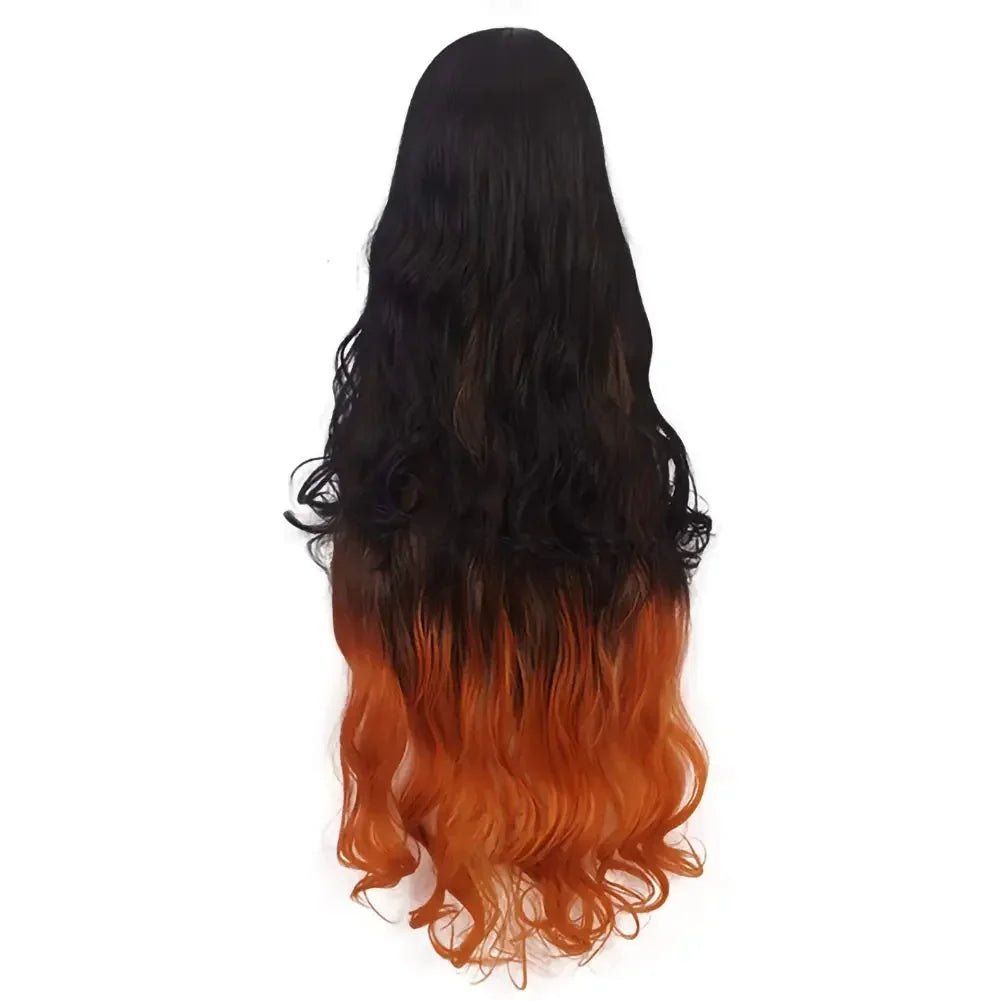 Nezuko perruques démon Slayer Costume perruques synthétiques Orange mélangé noir longues perruques bouclées pour les femmes Kamado Nezuko noir Orange perruques