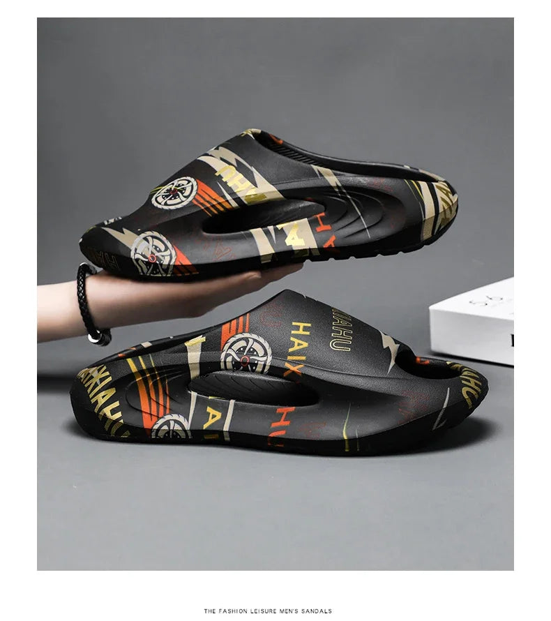 Plate-forme chaussures pour hommes nouveaux tongs d'été 2025 sandales respirant antidérapant amoureux hommes et femmes tout correspondant imprimé pantoufles hommes