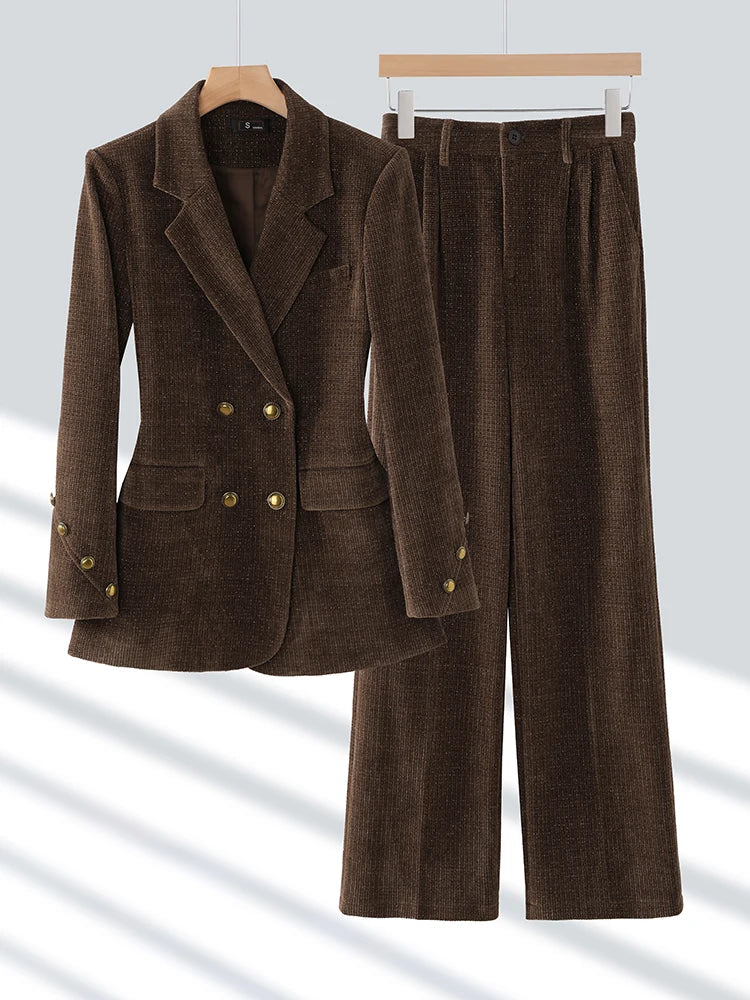 Hiver rose café noir bureau dames pantalon costume femmes femme affaires vêtements de travail veste Blazer et pantalon formel 2 pièces ensemble