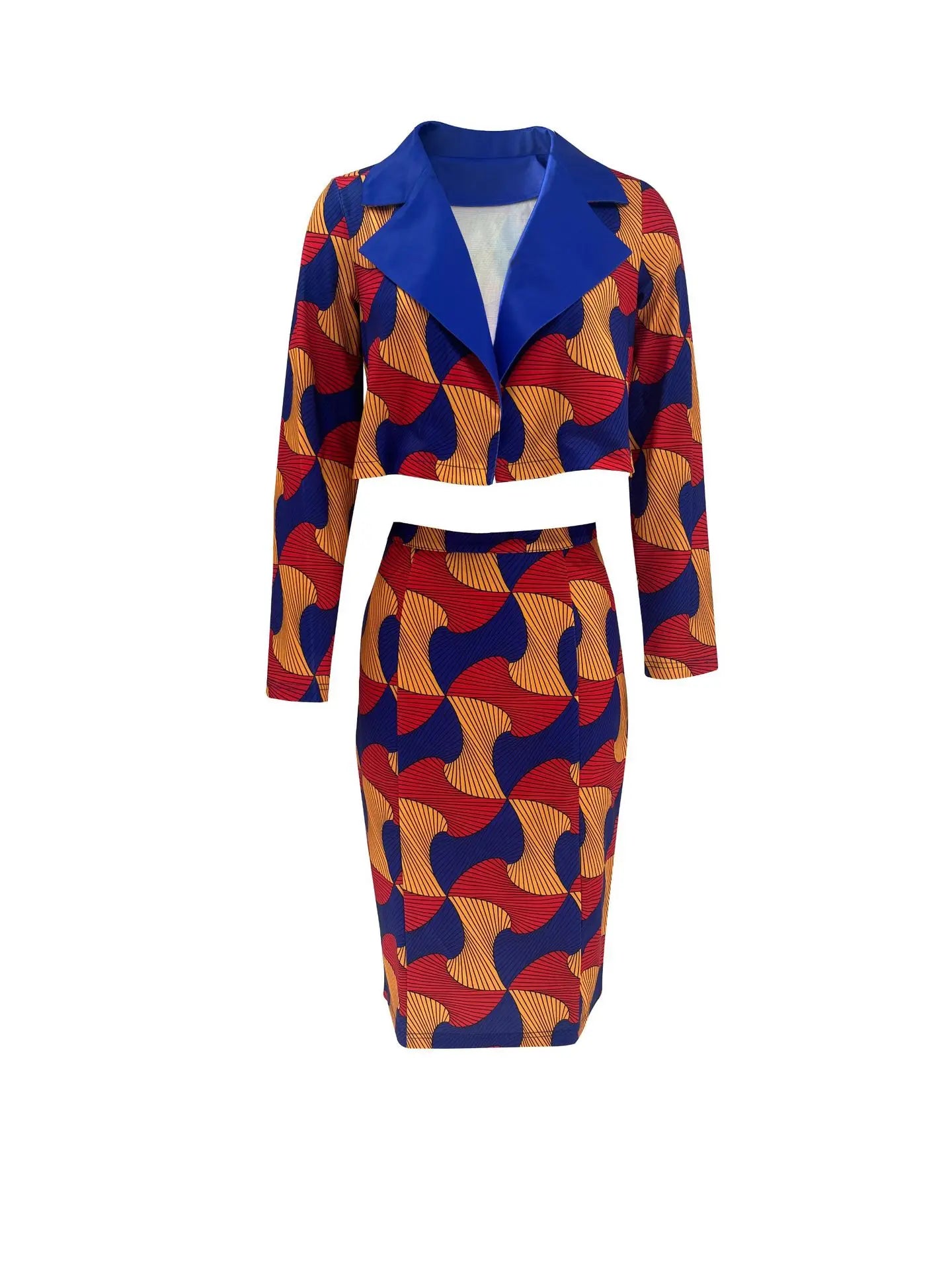 Costume deux pièces pour femmes Dashiki, manches longues, ensemble haut nombril exposé, jupe Midi imprimée, ensemble décontracté pour femmes