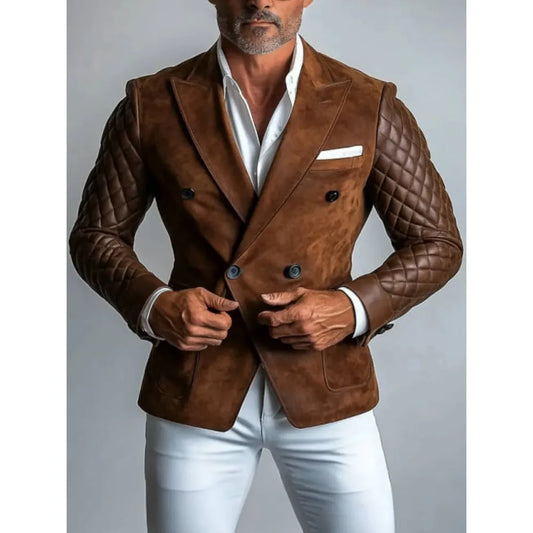 Costume classique pour hommes, Blazer Pu épissage, revers cranté, smoking, à la mode, Slim, automne et hiver, veste de costume de fête d'affaires