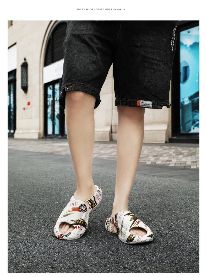 Plate-forme chaussures pour hommes nouveaux tongs d'été 2025 sandales respirant antidérapant amoureux hommes et femmes tout correspondant imprimé pantoufles hommes