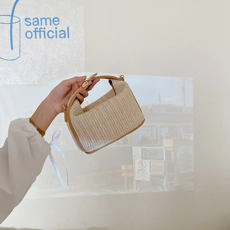 Yogodlns été petit sac à main en paille sac à bandoulière tendance tissé seau sac à bandoulière décontracté bord de mer sac de plage filles poignée fourre-tout