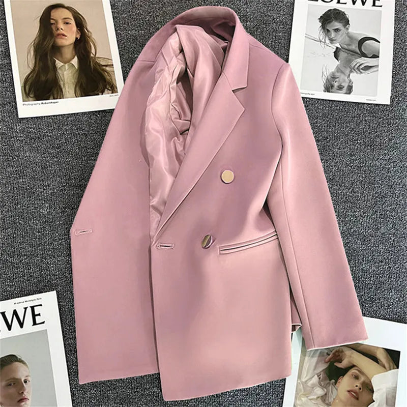 Couleur bonbon OL Blazer printemps automne cranté à manches longues Double boutonnage bouton en métal mince poche Blazer manteaux ZXFS-S602