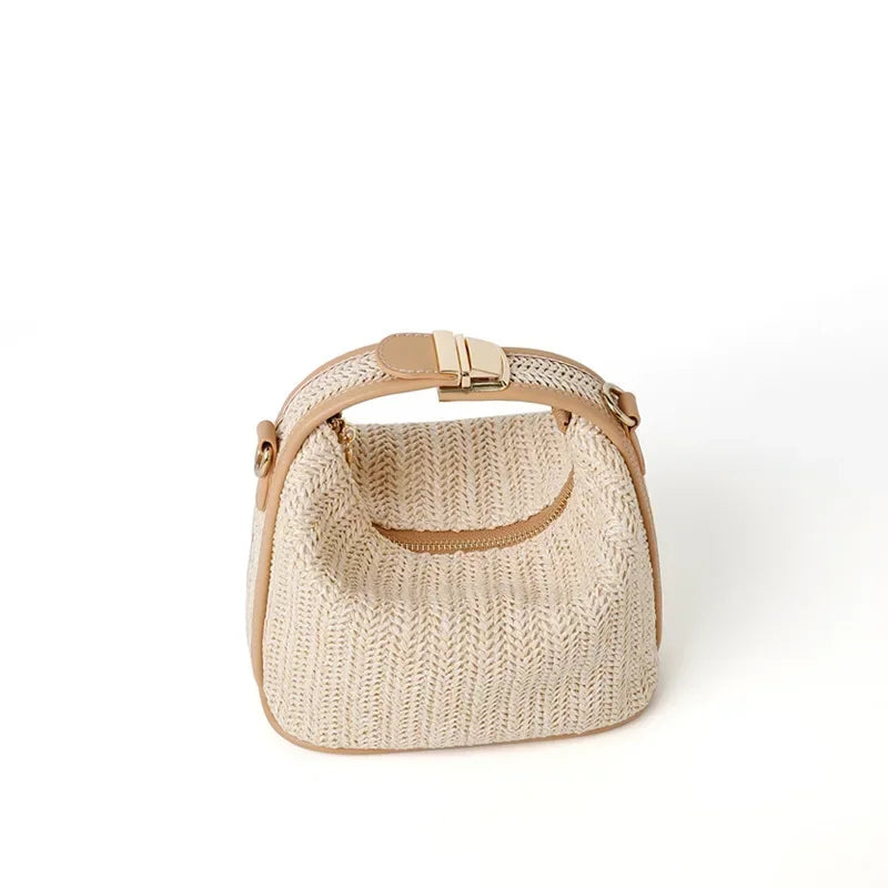 Yogodlns été petit sac à main en paille sac à bandoulière tendance tissé seau sac à bandoulière décontracté bord de mer sac de plage filles poignée fourre-tout