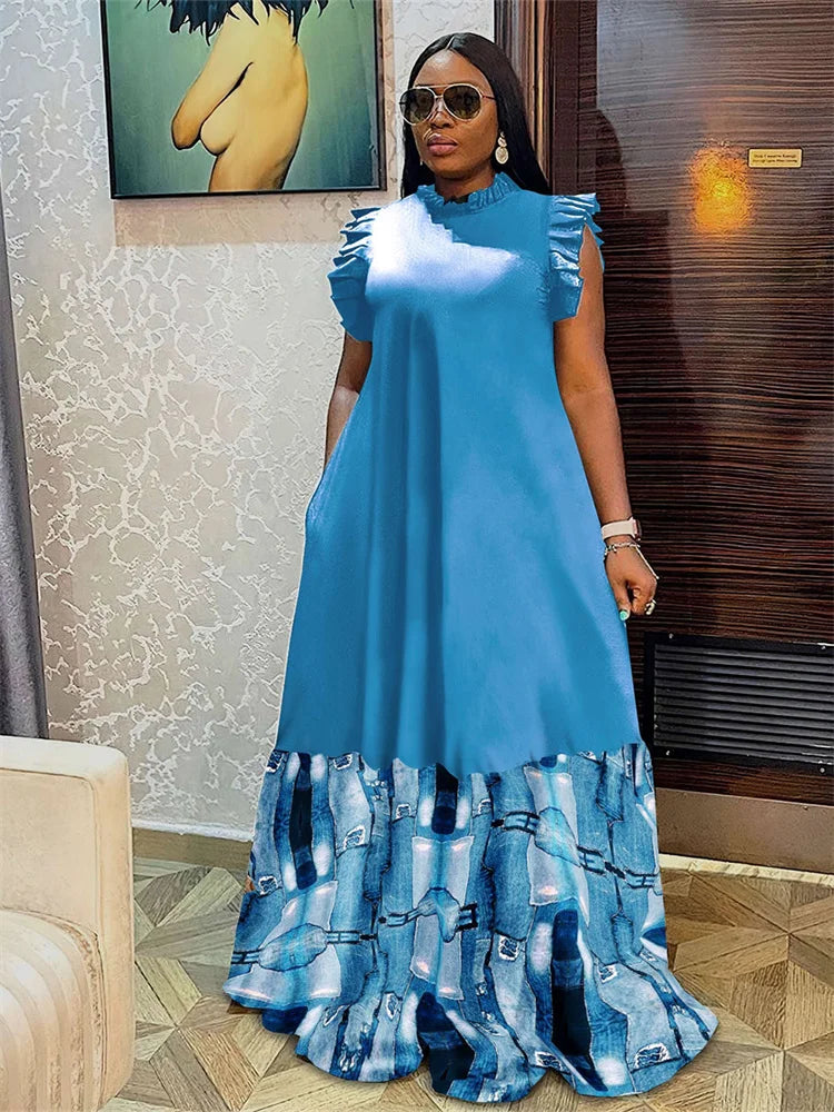 Wmstar-Robes grande taille pour femmes, vêtements de fête d'été, patchwork élégant, pleine longueur, mode maxi, vente en gros, livraison directe