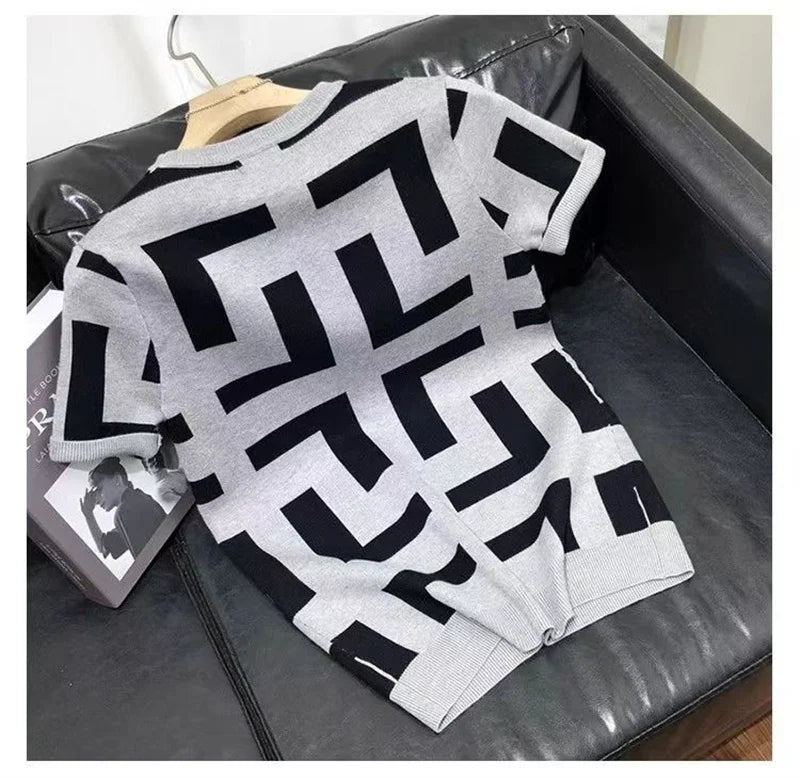 Polo BS été nouveaux hommes mince Vintage à manches courtes tricot t-shirt rayé imprimé col rond graphique t-shirts pour hommes Camiseta Masculina