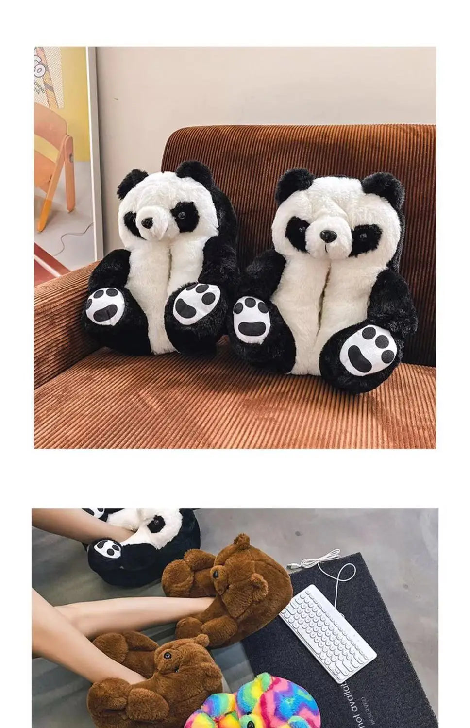 Pantoufles roses en fourrure d'animal à enfiler, chaussures d'ours moelleuses pour la maison, pantoufles d'intérieur chaudes et pelucheuses, tongs de maison, expédition rapide