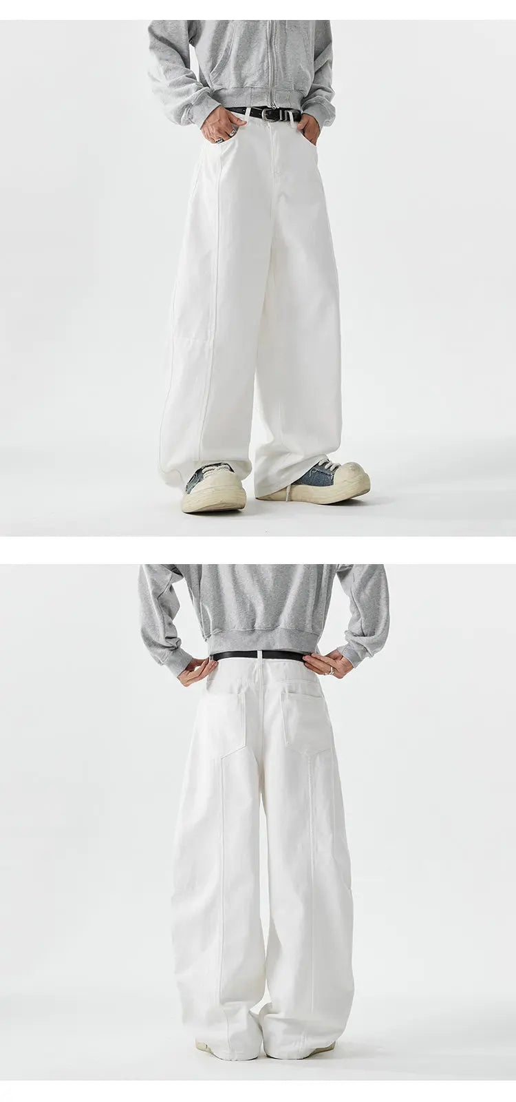 Jeans baggy à jambes larges pour hommes, Jeans Boyfriend, High Street, Hip Hop, Bleu, Blanc, Denim Harem, Pantalon décontracté