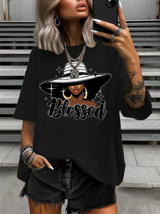 T-Shirt d'été grande taille pour femmes, Design Original, mode lettre chapeau fille imprimé femmes décontracté col rond manches courtes hauts