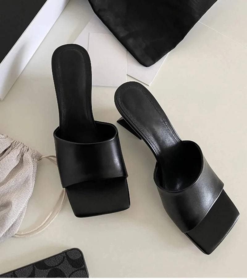 Pantoufles d'été à talons compensés pour femmes, élégantes, bout carré, diapositives à enfiler, robe d'extérieur, chaussures de Style de rue